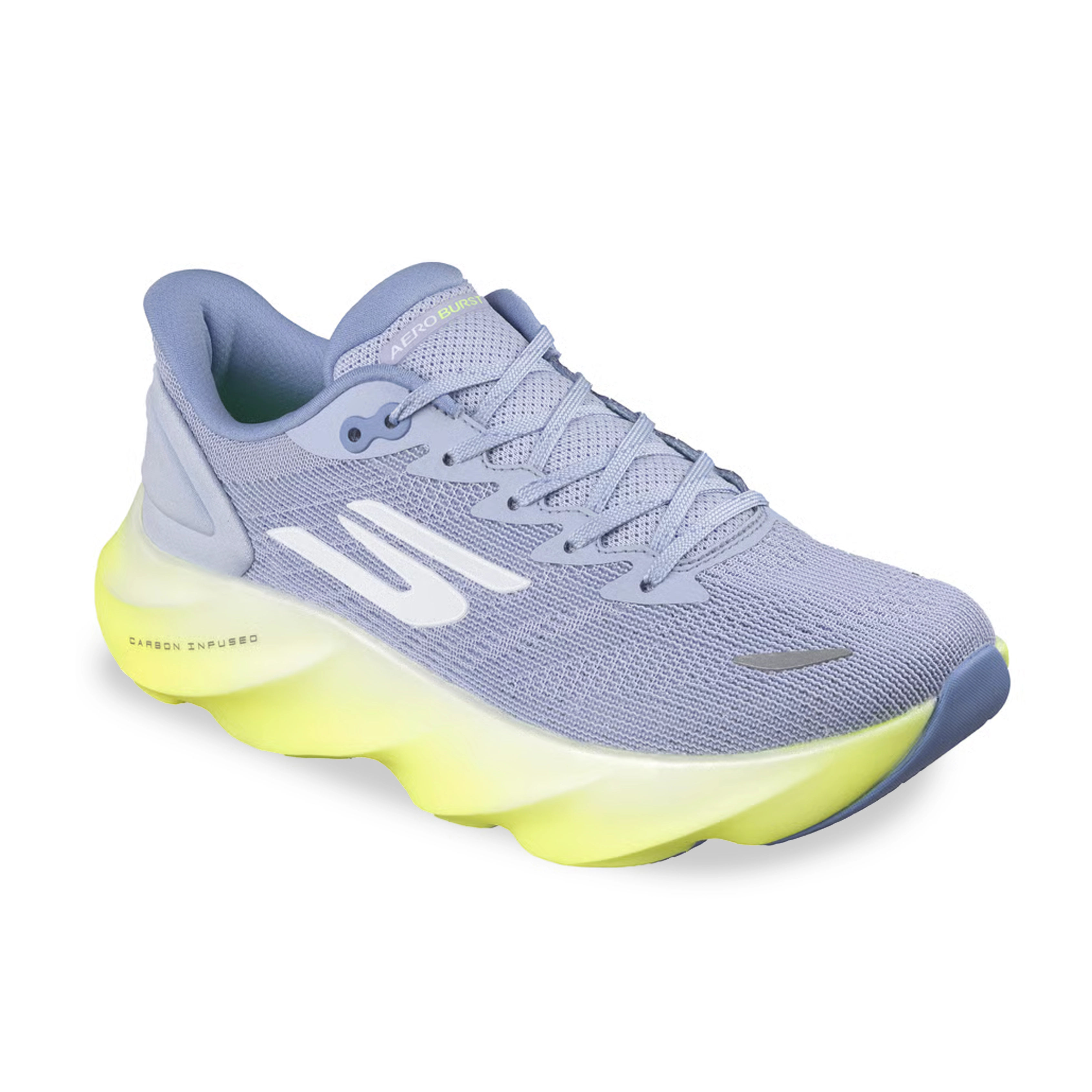 Tênis Running Skechers feminino lilás vista lateral mostrando design e sola